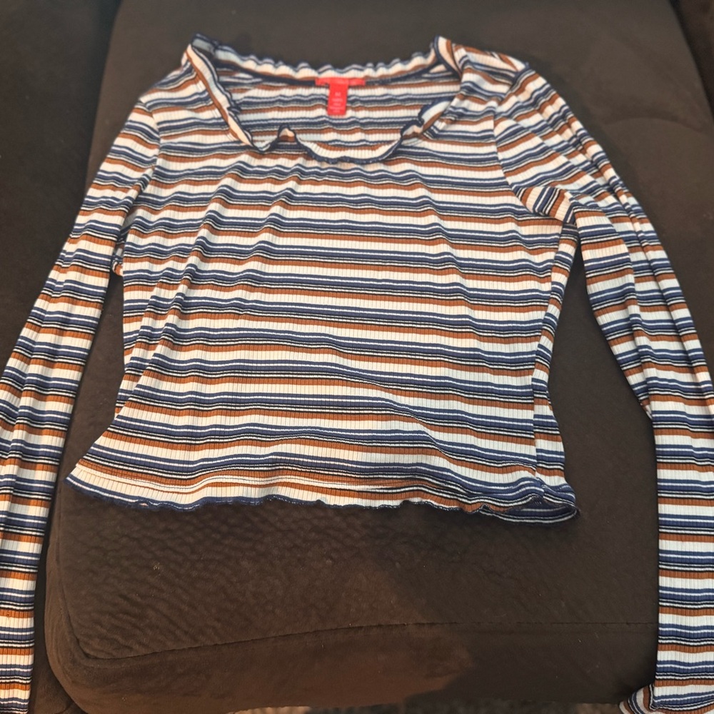 Chelsea & Violet Blue and White Fitted Crop Blouse